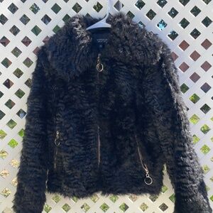 Topshop Black Faux Fur Collared Jacket Cozy Y2K Winter